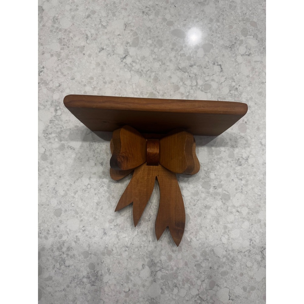 Vintage Handmade Wooden Bow Wall Shelf Rustic Farmhouse Floating Display 9.5in